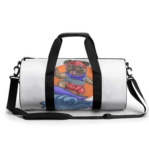 Mops Hund Surfen Sport Duffel Bag Sporttasche Reisetasche Handgepäck Tasche Schwimmtasche Weekender Bag 45x23x23cm