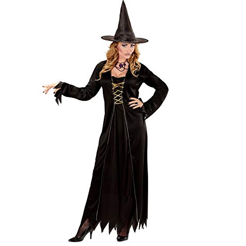 Widmann 21435 21435-Kostüm Hexe, Set bestehend aus langem Kleid und Hut, Größe, Farbe: Schwarz, Gold, Verkleidung, Halloween, Karneval, Mottoparty, Witch, Märchen, Damen, XXXL