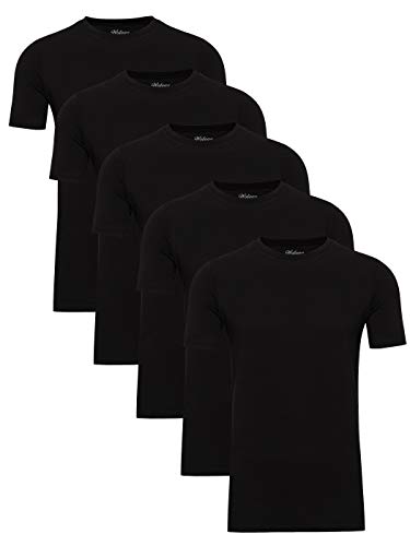 WOTEGA Herren T-Shirts 5er Pack Alton - Sommer Rundhals-Ausschnitt schwarzes Slim Fit - Moderner Männer Tshirt - lang, Schwarz (Black 194008), XXL