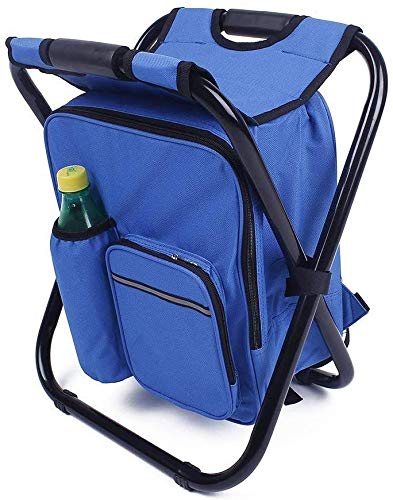 TentHome Faltbarer Campingstuhl-Rucksack mit Kühler 3 in 1 Rucksackstuhl Klappstuhl Klapphocker mit Kühltasche tragbarer Hocker für Angeln Camping Wandern Jagd Trekking Picknick BBQ Grillen (Blau)