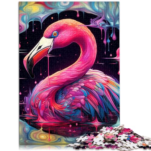 Puzzles für Kunst, Psychedelischer Flamingo, 1000 Teile, Holzpuzzle, Familienspiel, Stressabbau, schwieriges Herausforderungspuzzle, 1000 Teile (50 x 75 cm)