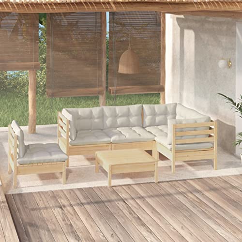 Juroupi 6-tlg. Garten-Lounge-Set mit Creme Kissen TerrassenmöBel Garten LoungemöBel Set Balcony Furniture Lounge MöBel Kiefernholz - 3096412