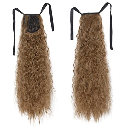 Pferdeschwanz Haarteil Clip-Haarverlängerungen for Anklipsen, synthetischer Mais, gewellt, langer Pferdeschwanz for Damen-Haarteil Pferdeschwanz Haarverlängerung(Q56-12-24,34inch-85cm)