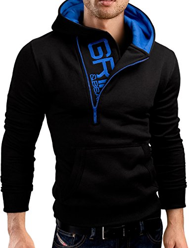 Grin&Bear Slim fit Halfzip Jacke Kapuze Hoodie Sweatshirt Kapuzenpullover, schwarz, S, GEC401