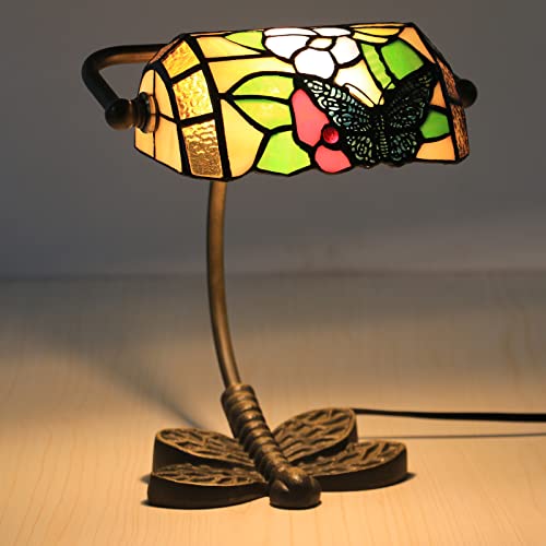 Uziqueif Schmetterling Bankers Lamp, Tiffany Tischlampe Vintage, Schreibtischlampe Retro Art Deco Lampe,Lampenschirm Glas, Schreibtischlampen Klassisch