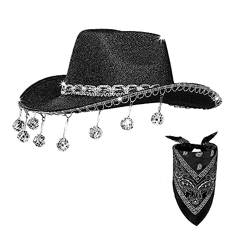 LIbgiubhy Schimmerndes Cowgirl-Hut, Western-Cowgirl-Hut und Bandanaes-Set