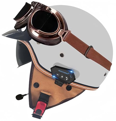 Motorrad-Bluetooth-Helm, ECE-Zugelassener Offener Helm Mit Sonnenblende, Für Erwachsene Männer Und Frauen, Mopedhelme E,L59-60CM