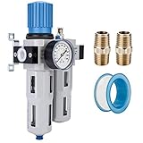 NANPU 1/2" BSP Hoher Druck Druckluft Filterregler Schmierstoffgeber, Zinklegierung - Manometer (0-16 bar), Poly-Schale, Halbautomatisches Ablassen, Halterung