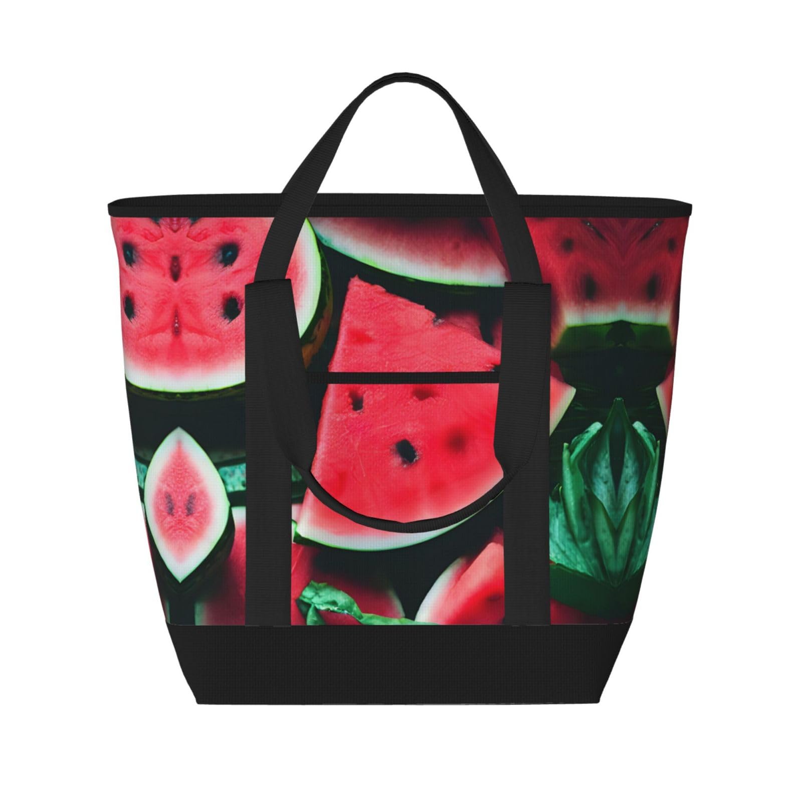 YQxwJL Isolierte Kühltasche mit Wassermelonen-Druck, großes Fassungsvermögen, Einkaufstasche, Reisetasche, Strand, wiederverwendbare Einkaufstasche für Erwachsene, Schwarz, Einheitsgröße