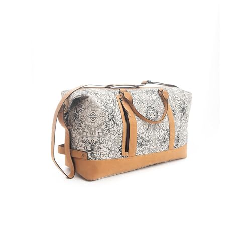 Myra Bag Western-Leder-Reisetasche für Damen, aus recyceltem Segeltuch, Weiss/opulenter Garten