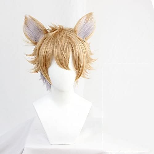 LINLINCD-Wig Anime Cosplay Twisted-Wonderland Ruggie Bucchi Flaxen Short mit Ohr Cosplay Hitzebeständiges Kunsthaar Karneval Halloween Party+Perückenkappe