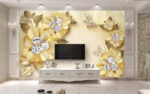 Diamanten Goldene Blumen Schmetterlinge 3D Tapete Poster Restaurant Schlafzimmer Wohnzimmer Sofa TV Dekorative Wand-400cm×280cm