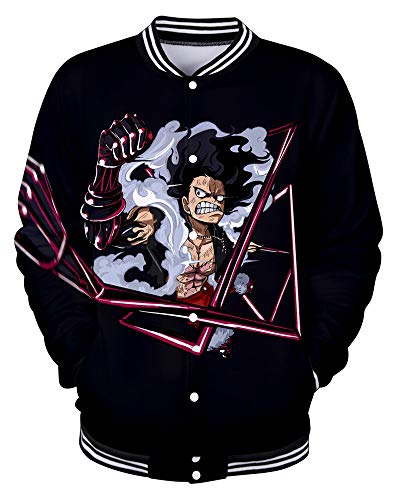 QYIFIRST Unisex Anime 3D Druck Mantel Übergangsjacke Piece Luffy Monkey Freizeitjacke Sweatjacke Ladies College Sweat Jacket Schwarz XXL (Chest 122cm)