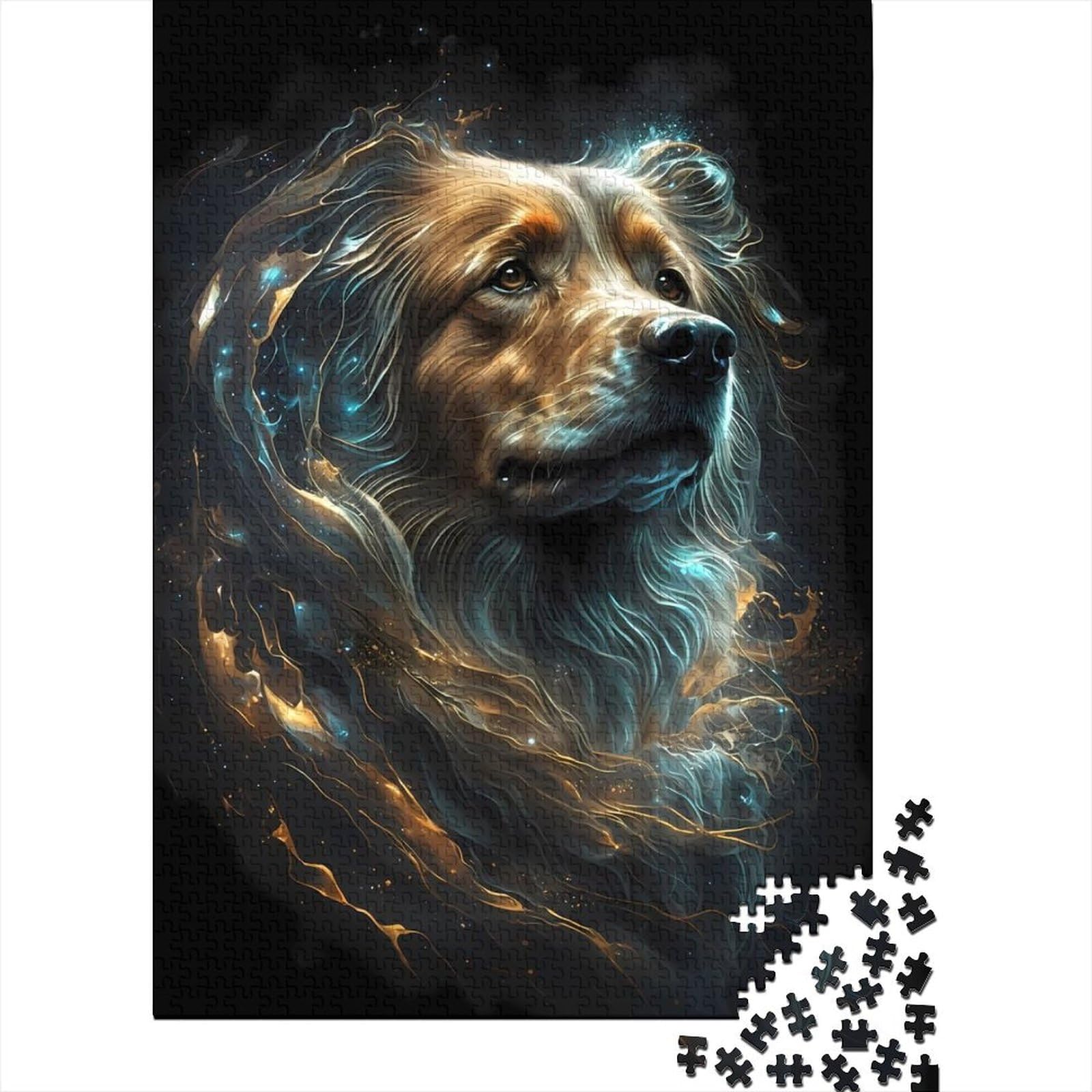 Golden Retriever Hund Holzpuzzle Puzzles für Erwachsene Teenager Erwachsene 1000 Teile Puzzle ganze Familie und die 75x50cm