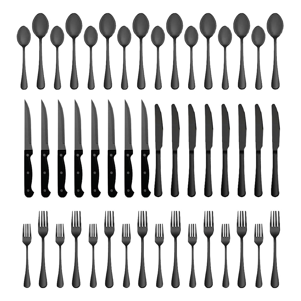 LW Collection Besteckset Schwarz - 48-teilig - Besteck für 8 Personen - Besteckset 48-teilig - Gedecke - Bestecksets - Tischbesteck - Essbesteck - Tischbesteckset - Edelstahl - Spülmaschinenfest