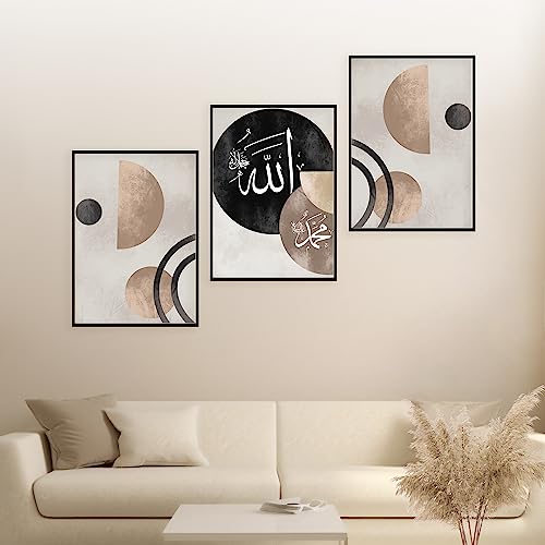 HAVA Artwork ® Poster Set, Islamische Poster, Islam Poster Set, Poster Set Islam, Islamische Bilder, Islamische Deko, Islam Deko, Bilderrahmen (3x 40x50 ohne Rahmen, Abstract Set)