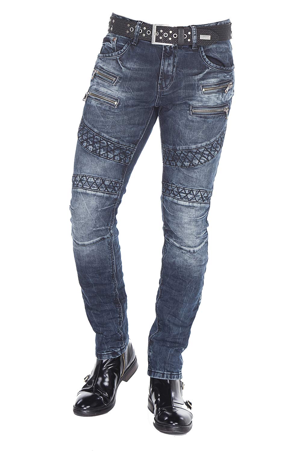 Cipo & Baxx Herren Skinny Jeans Hose Biker Hose mit Zipper Slim Fit Denim Darkblue W31 L32