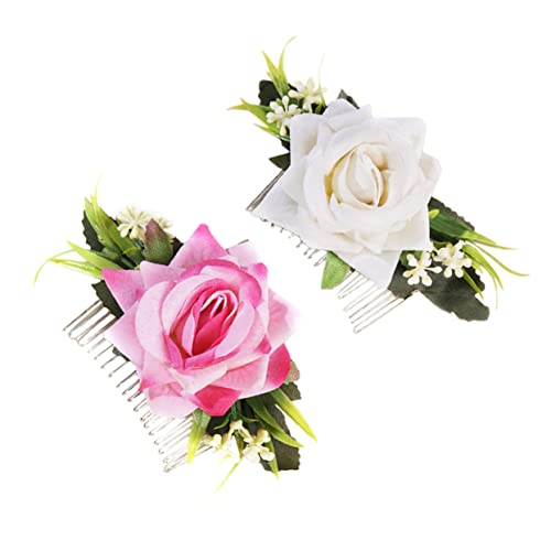 AIHEDOUJ Rosen-Haarkamm, 2 Stück, Blumenkopf, Braut-Kopfschmuck für Hochzeit, Braut-Haarteile für Frauen, Rosen-Blumen-Haarnadel, Braut-Hochzeits-Haarschmuck, Zahnschleier