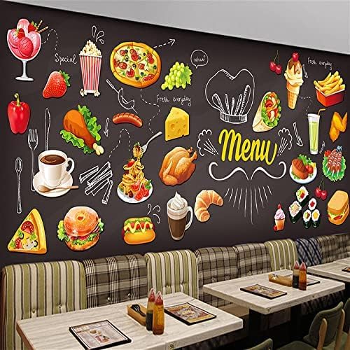 XLMING Kreidetafel Torte Eiscreme Getränk Küche Cafe Burger Shop Dekoration Küche Esszimmer Arbeitszimmer Wohnzimmer TV Hintergrund Wand 3D Tapete-300cm×210cm