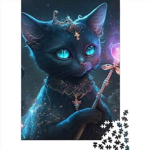 1000-teiliges Puzzle für Erwachsene und Teenager, Kunst, bunte Katzen, Holzpuzzle für Erwachsene, Puzzlespielzeug mit passendem Poster und Wissensblatt, 75 x 50 cm