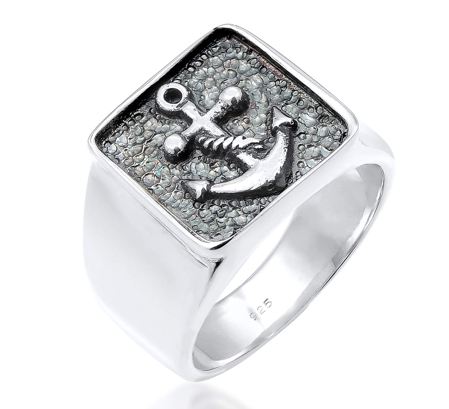 Kuzzoi Siegelring Herrenring, massiv 14 mm breit in 925 Sterling Silber, schwarz oxidiert mit Ankersymbol, Ring für Männer in der Ringgröße 62, 0607970419