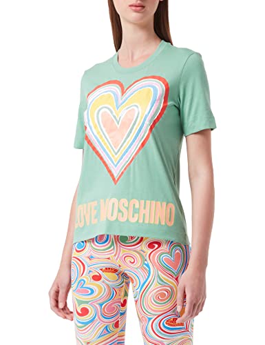 Love Moschino Womens Regular fit in Cotton Jersey with Maxi Multicolor Heart T-Shirt, Green, 46