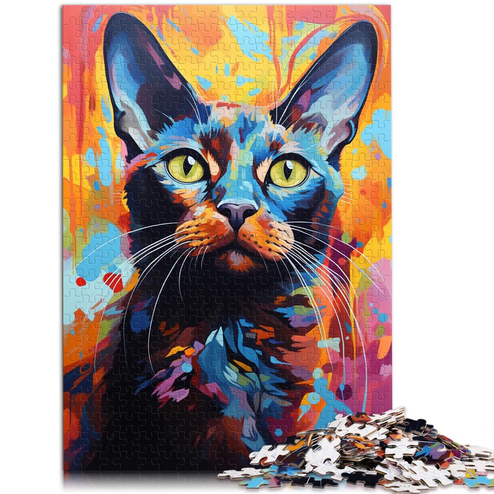 Puzzle für farbenfrohes psychedelisches Gemälde Einer Burma-Katze. Puzzle 1000 Teile. Holzpuzzle für die ganze Familie. Puzzle 1000 Teile (50 x 75 cm).