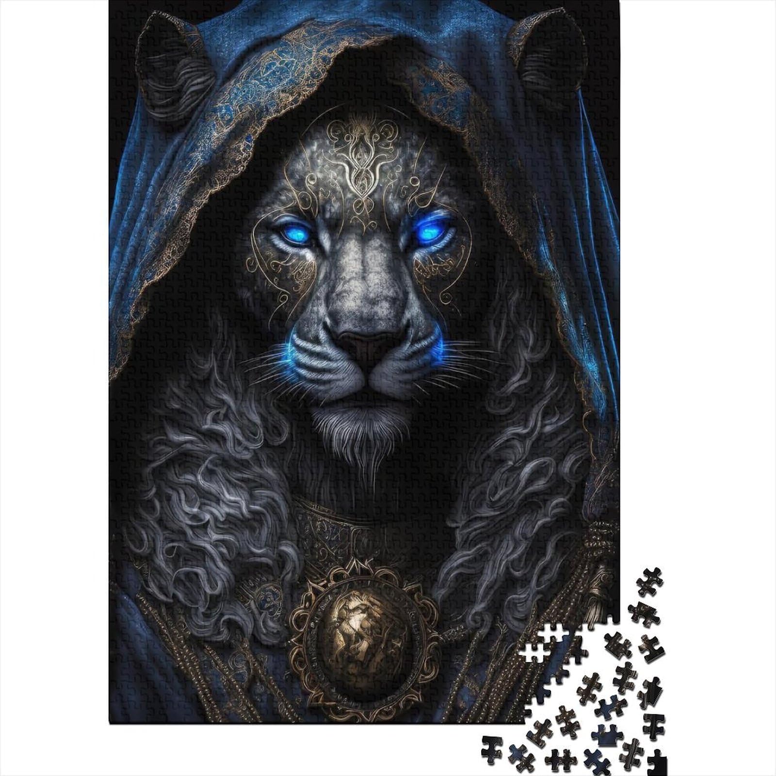 Lions Wizard Holzpuzzle für Erwachsene, Kunstpuzzle für Erwachsene, 1000 Teile, Entspannungspuzzlespiele, Denksportpuzzle 29,53x19,69 Zoll