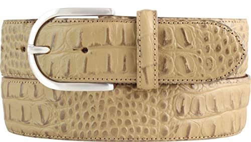 BELTINGER Damen-Gürtel mit Krokoprägung 4 cm | Leder-Gürtel für Damen 40mm Kroko-Optik | Kroko-Muster 4cm mit runder Gürtelschließe | Schlamm 105cm