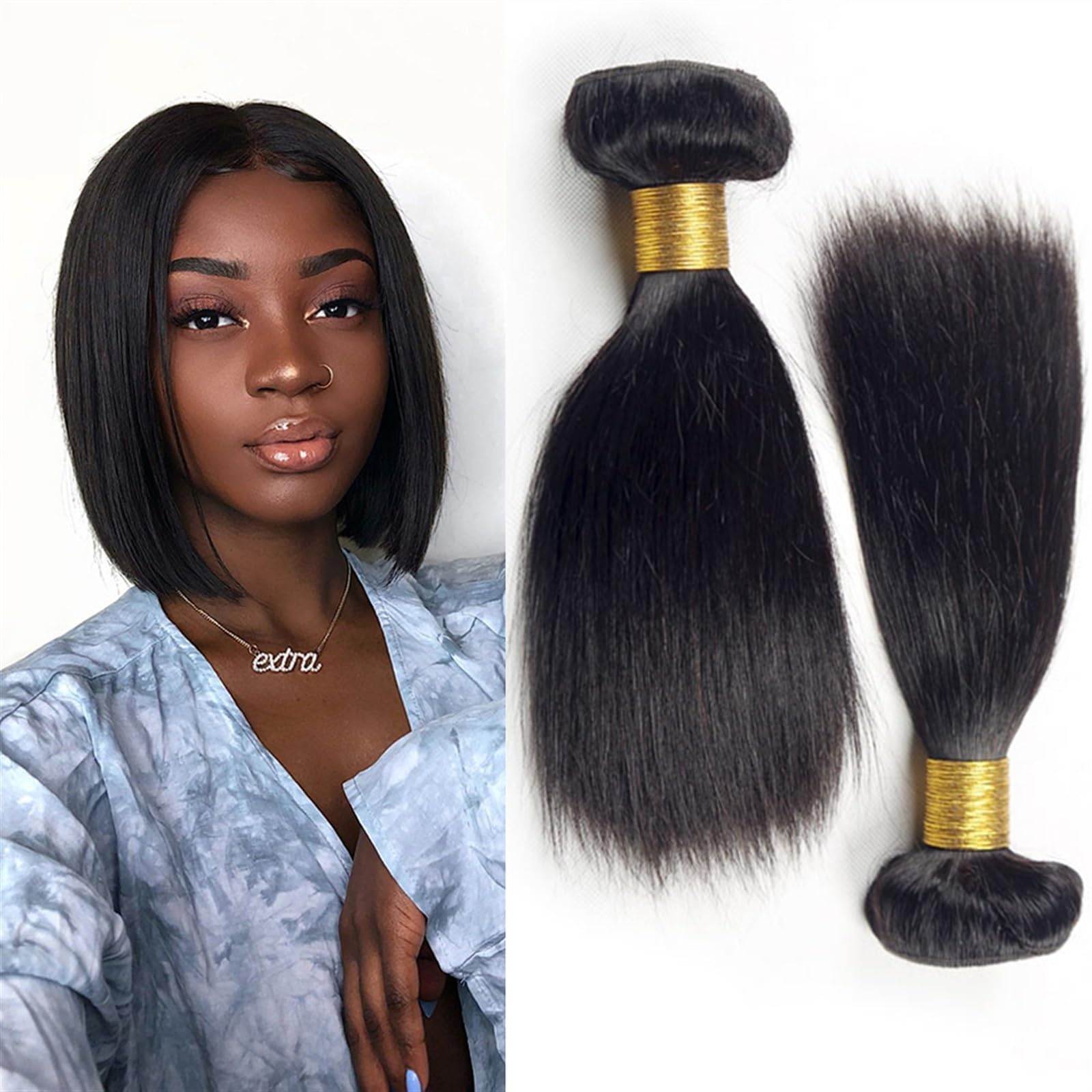 Human Hair Bundles Gerade Bündel, 100% unverarbeitetes Echthaar, Bündel aus reinem Haar, 3 Bündel, kurze brasilianische Haarverlängerungen mit gerader Webart, natürliches Schwarz human hair weave(Siz