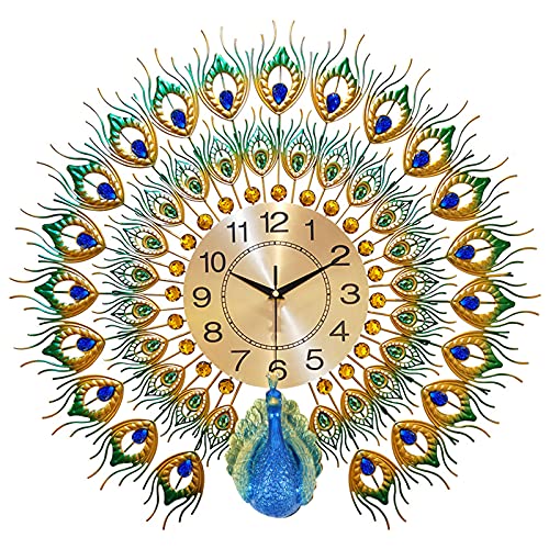 PIOJNYEN Pfau Uhr Wanduhr Wohnzimmer Haushalt Uhr Moderne Minimalistische Atmosphäre Wanduhr Quarzuhr Wohnzimmer Wand Deko 60X60CM