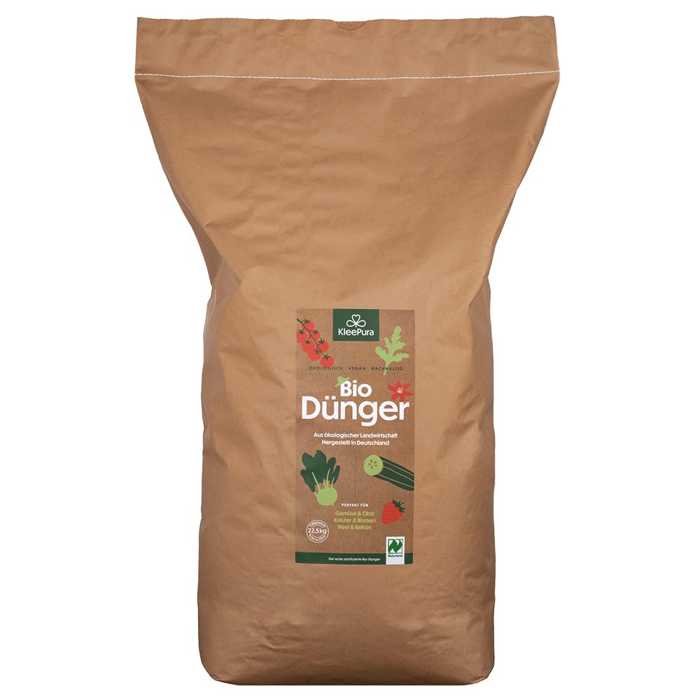 KleePura Bio Universaldünger. NATURLAND zertifiziert. Bio-Dünger für Gemüse, Kräuter, Blumen & Obst. Veganer Pflanzendünger aus Bio-Klee & Luzerne. 22,5 kg