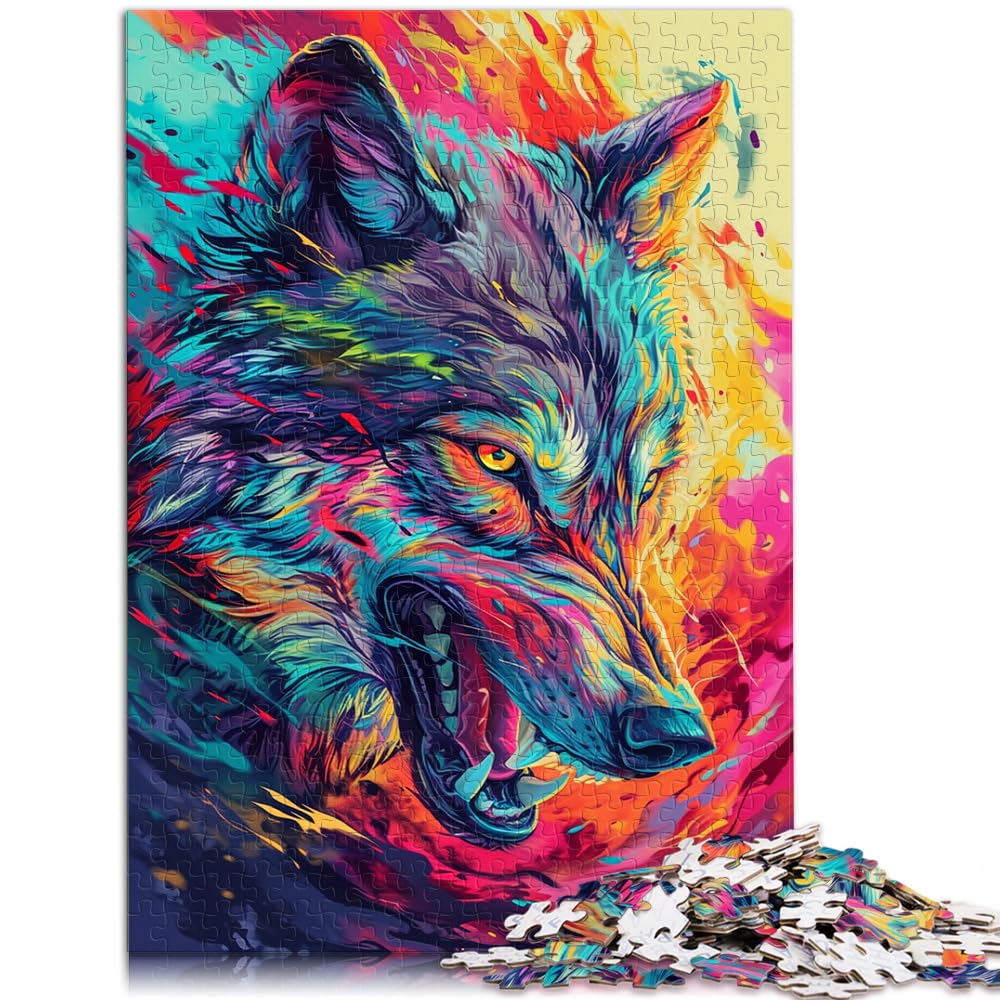 Puzzles als Geschenke, Psychedelischer bunter Kunstwolf, Puzzles 1000 Teile für Erwachsene, Holzpuzzle, schwierige, schwere Puzzles 1000 Teile (50 x 75 cm)