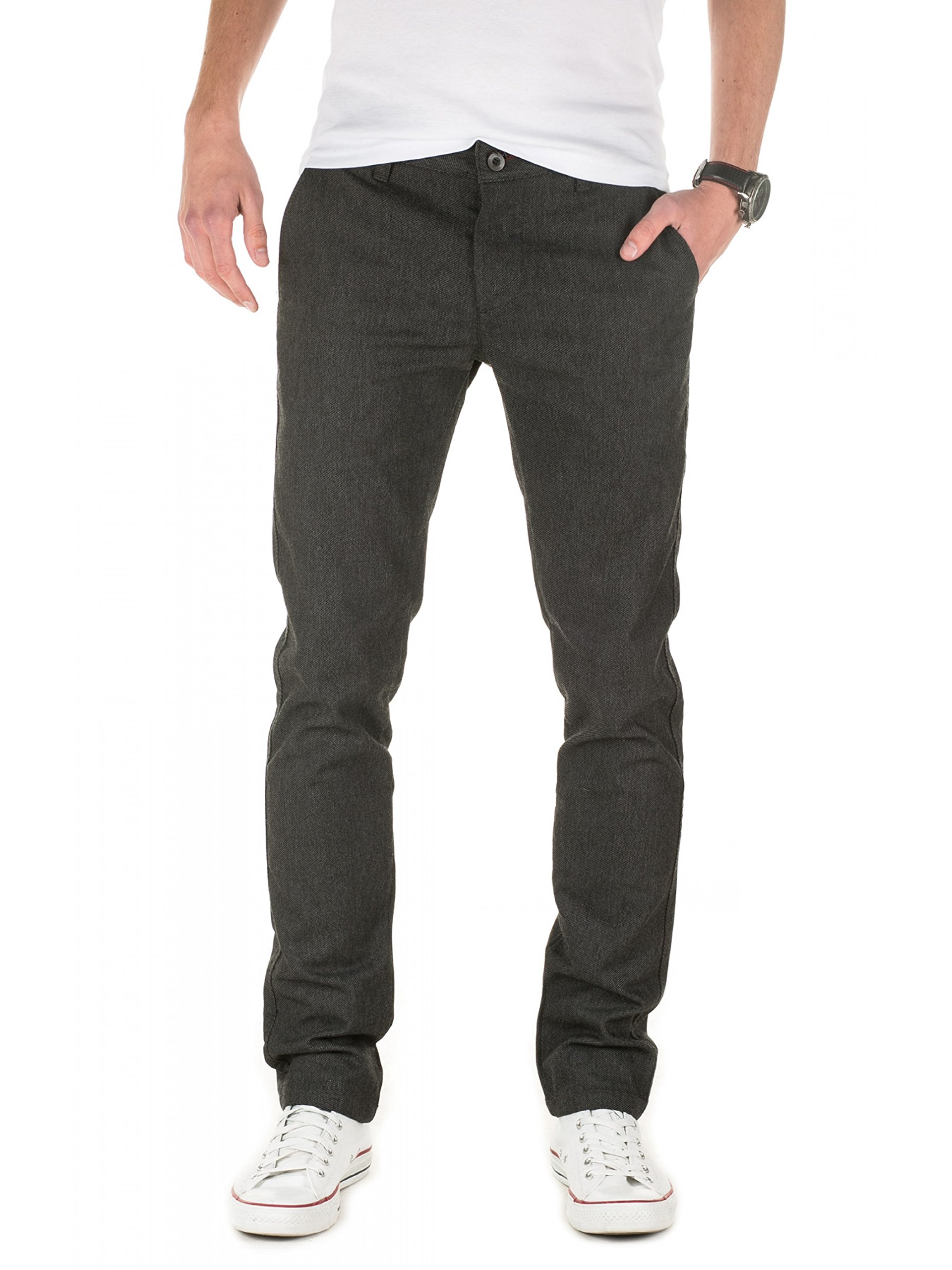 WOTEGA Herren Chino Hose Allen - Chinohose Skinny Fit - Gemustert, Grau (Moonless Night 194203), W30/L34