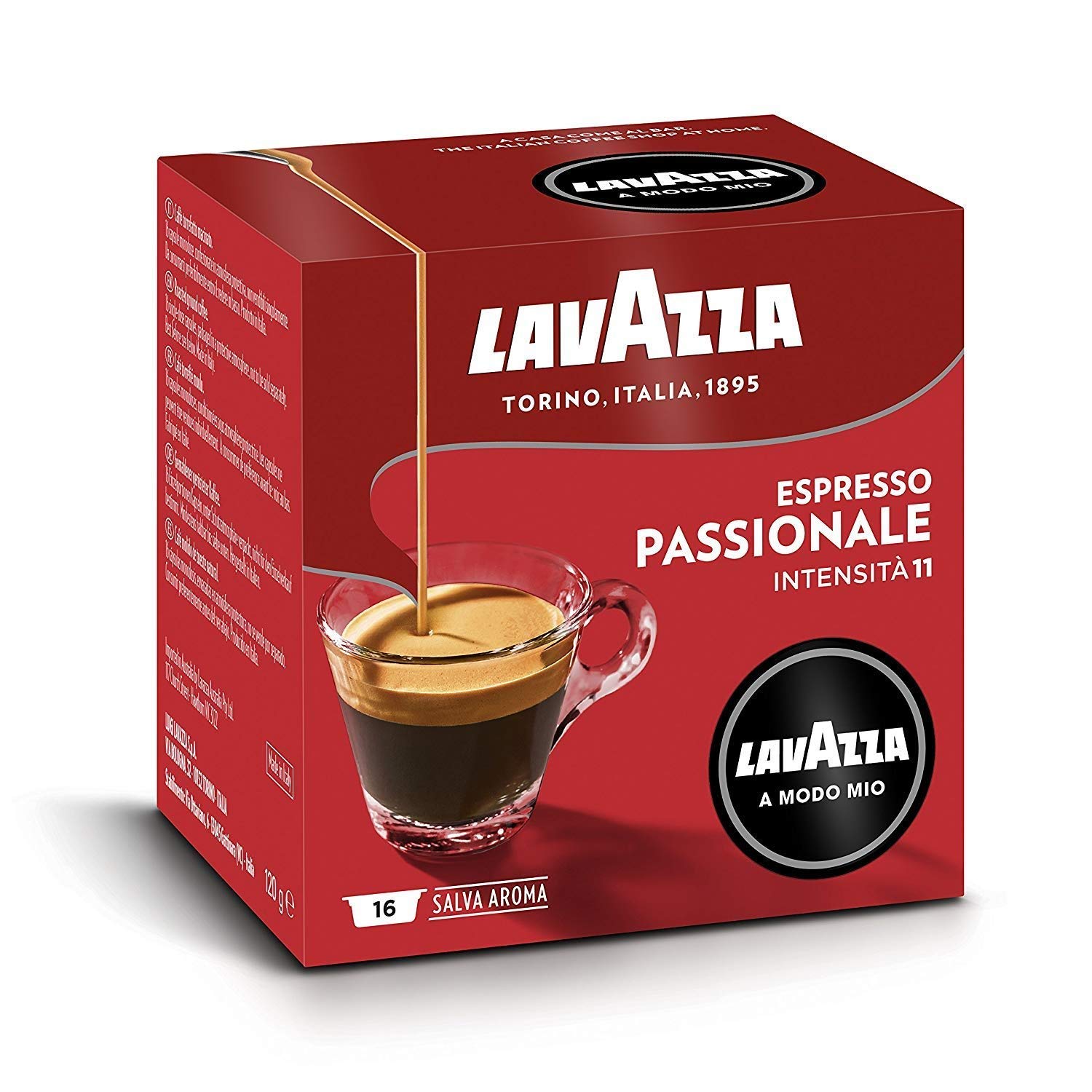 Lavazza, A Modo Mio Passionale, 256 Kaffeekapseln, für einen Espresso mit Noten von Karamell und Schokolade, 100% Arabica, Intensität 11/13, dunkle Röstung, 16 Packungen x 16 Kapseln