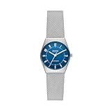 Skagen Grenen Uhr für Damen, Solarbetriebenes Uhrwerk mit Edelstahl- oder Lederarmband, Silberton und Blau, 26MM