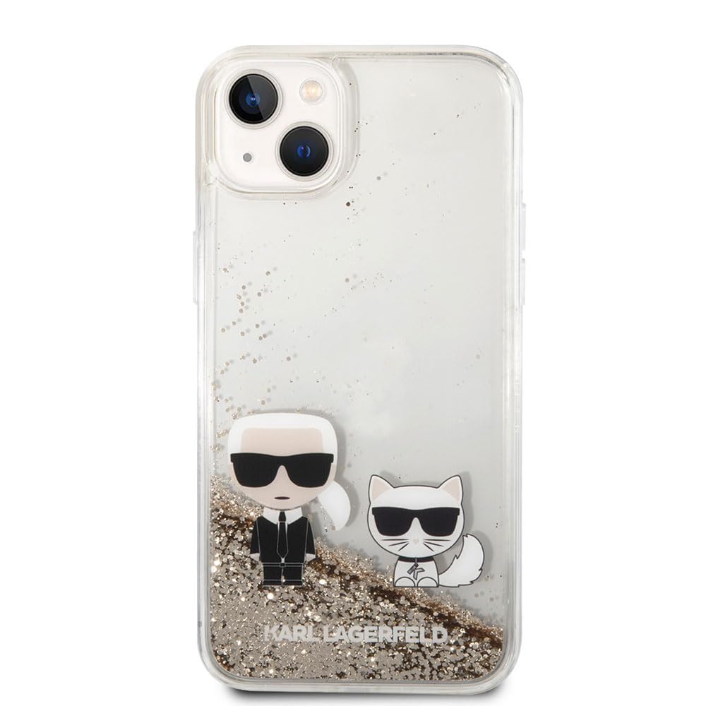 karl Lagerfeld Schutzhülle für Apple iPhone 14 Plus, Motiv Karl und Choupette, Gold