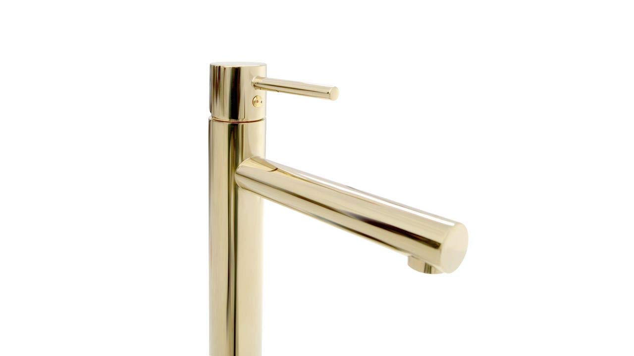 Rea Waschtischarmatur TESS HAUT LIGHT GOLD Wasserhahn Bad Badarmatur aus Messing Armatur für Waschbecken Badezimmer Mischbatterie Waschbecken Einhebel (Gold)