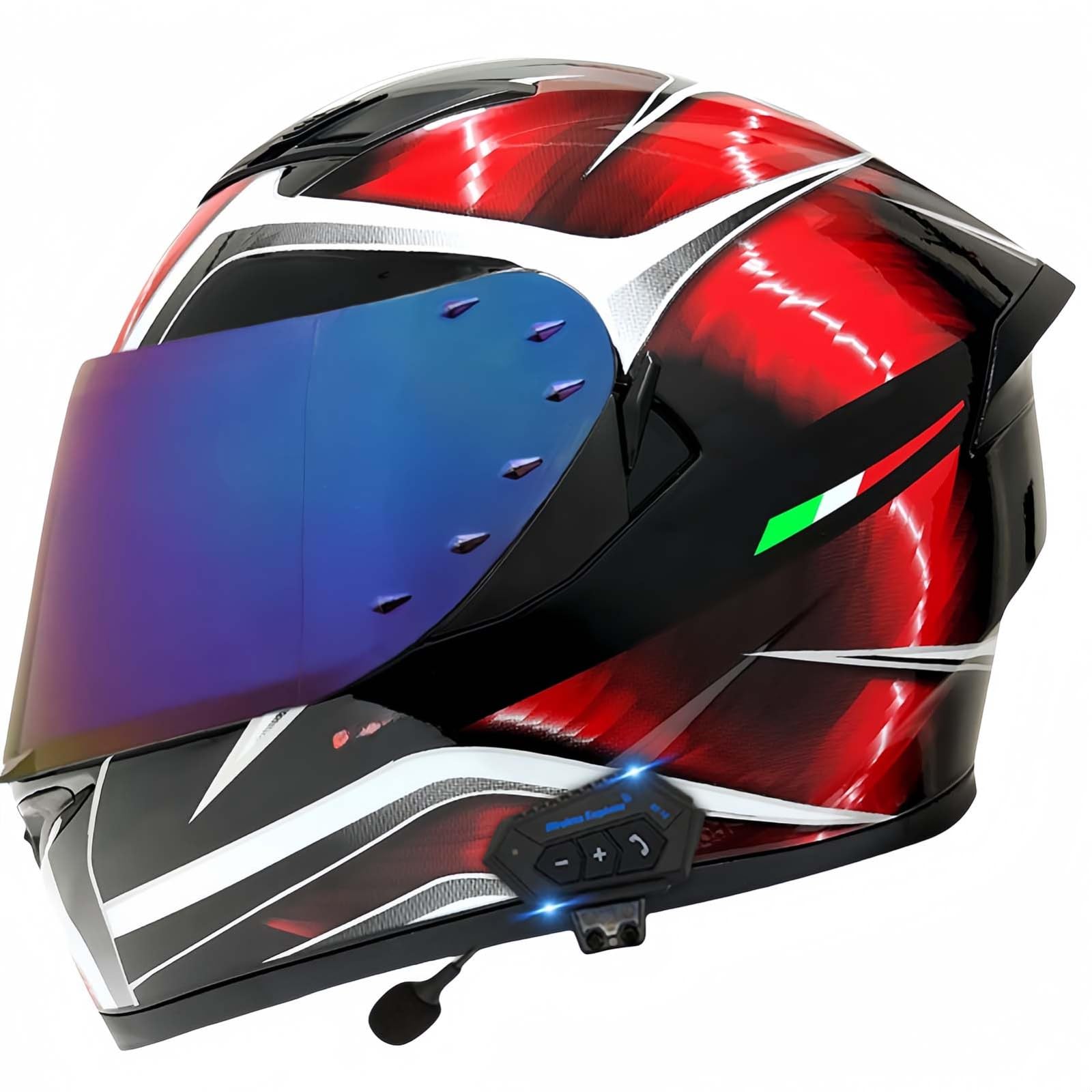 Modularer Integrierter Bluetooth-Motorradhelm Für Herren, ECE-Geprüft, Motorradhelme Mit Integriertem Lautsprecher, Doppelvisier, Moped Für Damen Und Herren F,L59-60CM