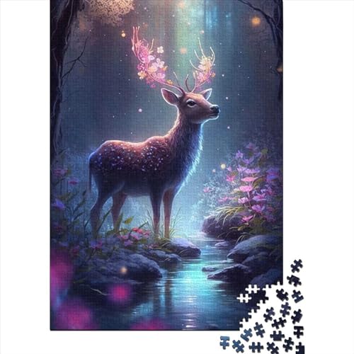 Kunstpuzzle für Erwachsene, 1000 Teile, süßes Hirsch-Blumen-Spaßpuzzle für Erwachsene, 1000-teiliges großes Holzpuzzle für Erwachsene (Größe 29,53 x 19,69 Zoll)