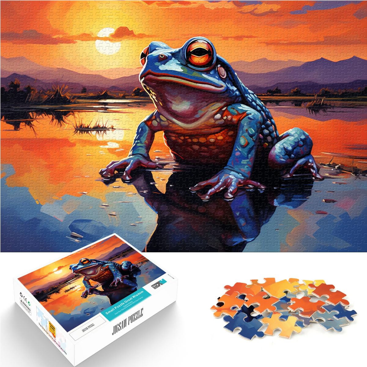 Puzzles für Erwachsene, bunter Kunstfrosch, 1000-teiliges Puzzle, Holzpuzzle, Spielzeug, Puzzle, Lernspiele, Stressabbau-Puzzles, 1000 Teile (50 x 75 cm)