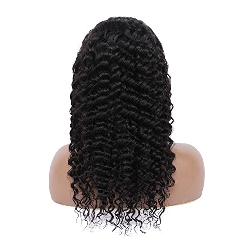 Perücken 10-30 Zoll langes glattes lockiges Haar Spitzenkopfbedeckung 13 * 4CM transparentes Netz plus Bandage kann die Echthaar-Perückenkopfbedeckung schweben lassen Damenperücke(Color:Curly hair,Siz