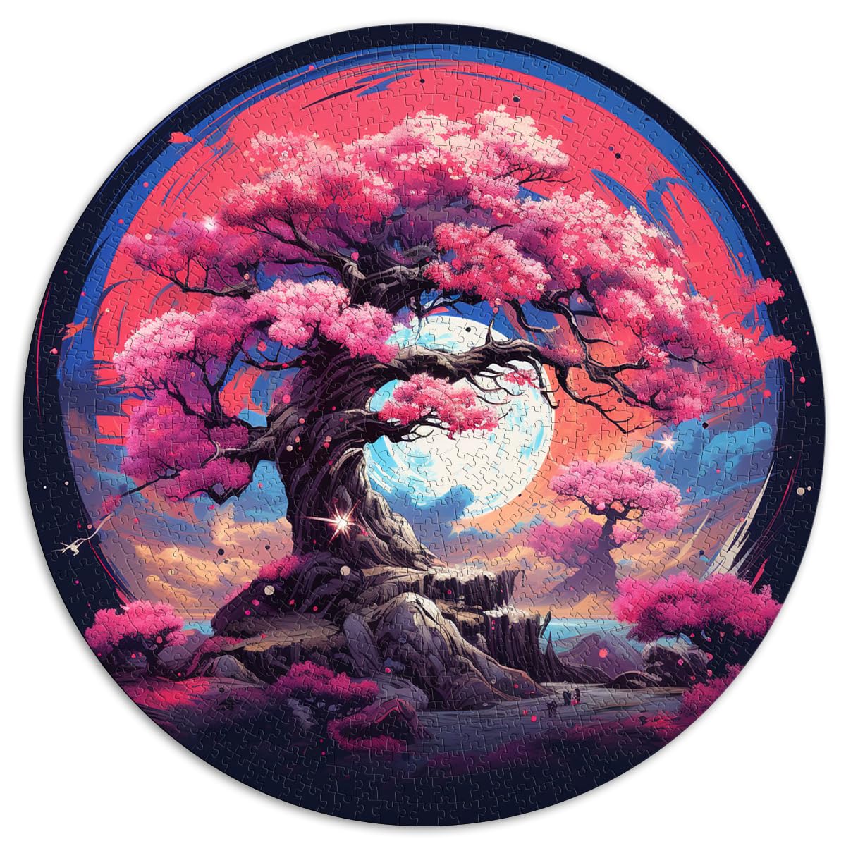 Puzzles Moon Sakura Tree 1000-teiliges Puzzle für Erwachsene 67,5 x 67,5 cm Lustige Puzzlespiele Familienspiel Stressabbau Schwieriges Herausforderungspuzzle