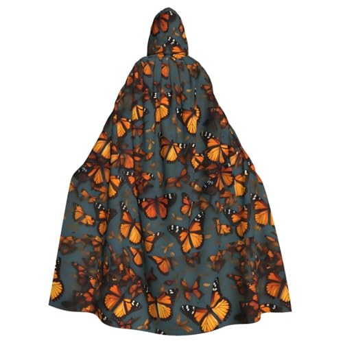 WURTON Heaps of Orange Monarch Butterflies Print Halloween Hooded Cloak for Women Men Carnival Theme Party Decorations