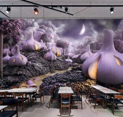 Lila Gemüse Mond 3D Tapete Poster Restaurant Schlafzimmer Wohnzimmer Sofa TV Dekorative Wand-200cm×140cm