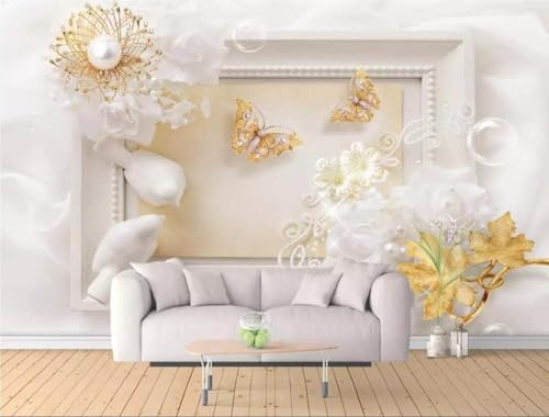 Blumen- Vogel- Und Schmetterlingsschmuck 3D Tapete Poster Restaurant Schlafzimmer Wohnzimmer Sofa TV Dekorative Wand-150cm×105cm