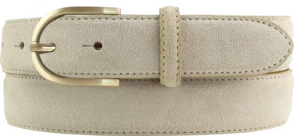 BELTINGER Damen-Gürtel aus Veloursleder 3,0 cm | Velour-Ledergürtel für Damen 30mm | Wildleder-Gürtel mit runder, goldener Gürtelschließe | Beige 105cm