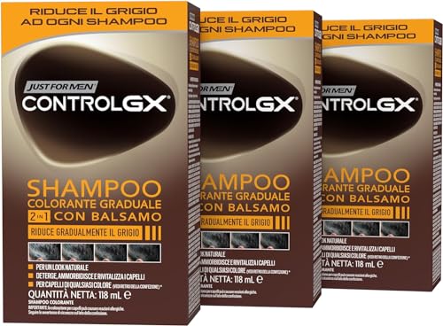 Just for Men Control GX, Shampoo für Herren, Farbe & Haarfarbe, 2-in-1 mit Conditioner, reduziert schrittweise Grau, für einen natürlichen Look (3 Pack)