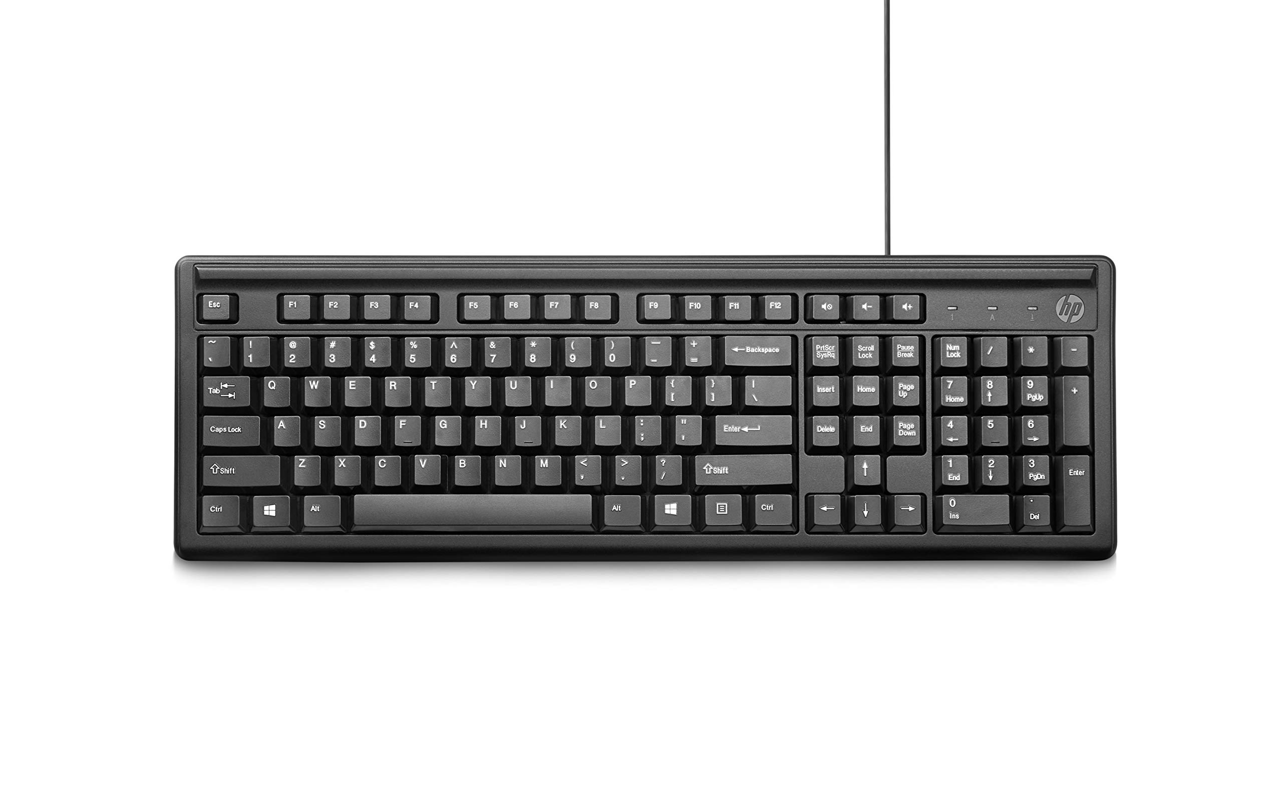 HP 100 USB verkabelte Tastatur, Ziffernblock, Schnellwahltasten, Robustes Design, ergonomischer Prolo, höhenverstellbar, einfache Konfiguration, schwarz