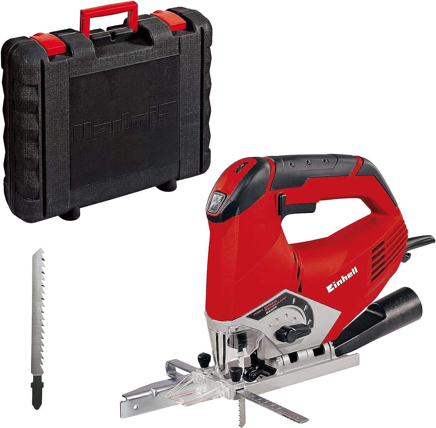 Einhell Stichsäge TE-JS 100 (750 W, max. 100 mm, 45° Schrägschnitt, Hubzahlregelung, 4-Stufen Pendelhub, Absaugadapter, Parallelanschlag, LED-Licht, Koffer)